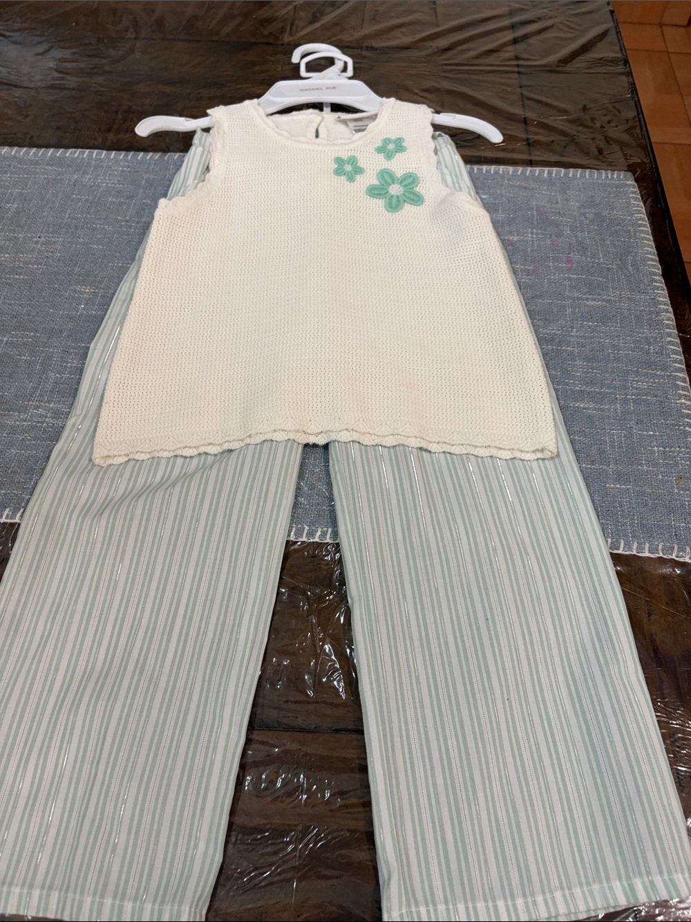 Rachel Zoe Cream Knit Tank with Mint Striped Pants